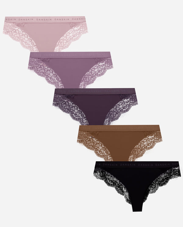 Women's 5-Pack Micro Tanga Underwear With Lace Back And Logo