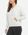 Hand in the pocket of Oatmeal Heather Ruched Back Jacket