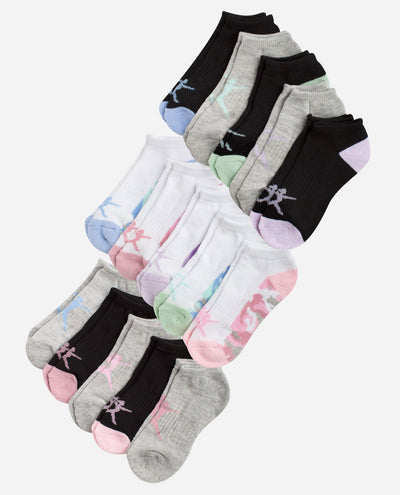 Girls 15-Pack Camo Sole Half Cushion No Show Socks