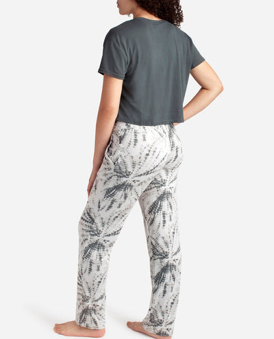 Cropped Short Sleeve Sleep Set with Wide Leg Pant - view 2